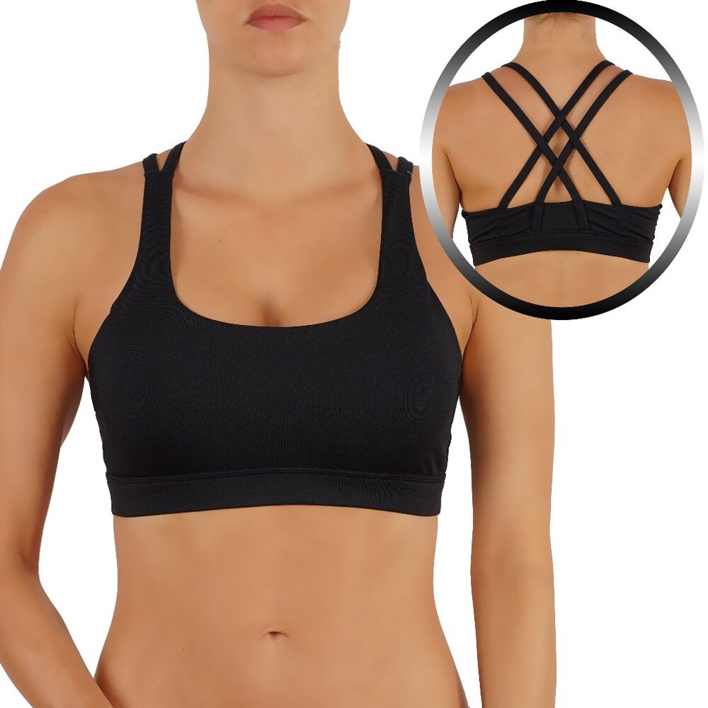 Criss cross back Detail sport bra black high support high performance